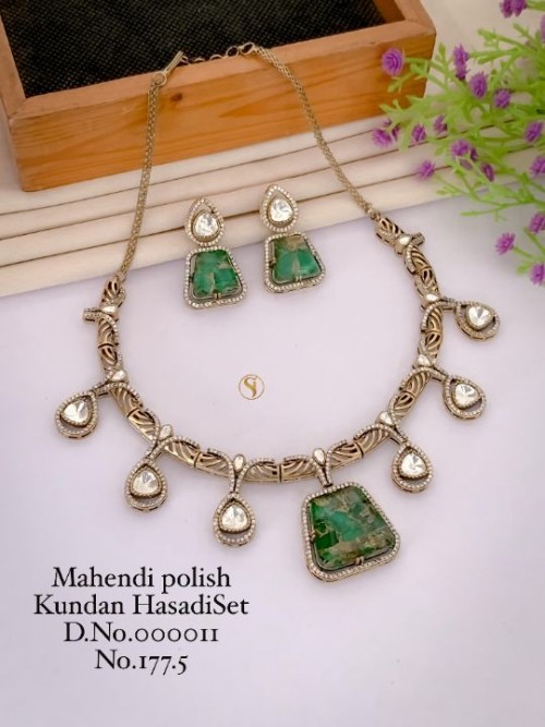 Traditional Mahendi Polish Kundan Hasdi Set | Bridal & Party Wear Jewellery | Ethnic Indian Choker N