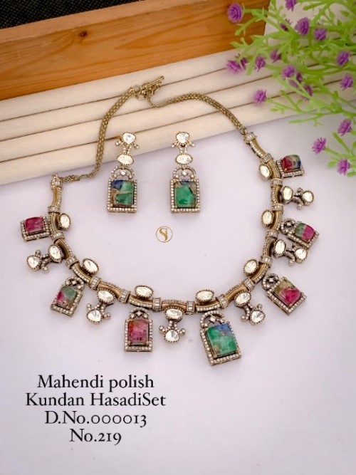Traditional Mahendi Polish Kundan Hasdi Set | Bridal & Party Wear Jewellery | Ethnic Indian Choker N