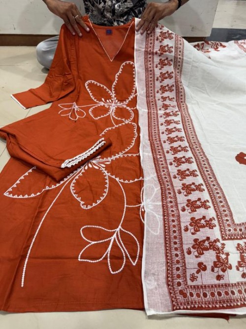 Women's Festive Kurti Pant Dupatta Set | 60.60 Cotton Fabric | Elegant Silk Look with Flared Kurti &