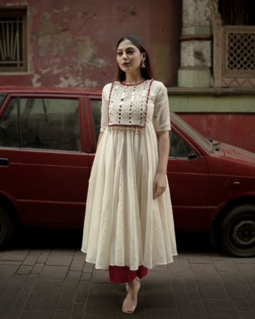 New Launch Cotton Anarkali Suit Set for Women | Mirror Embroidery & Hand Work on Yoke | Pure 60x60 C