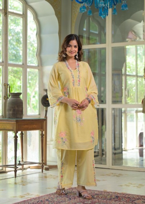 Premium Cotton Co-ords Set – Designer Ethnic Wear | Kurta with Elegant Embroidery & Lace Work on Nec