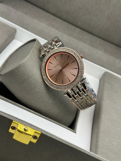 Michael Kors Women's Luxury Analog Watch – Rose Gold Dial with Crystal-Studded Bezel, Two-Tone Stain