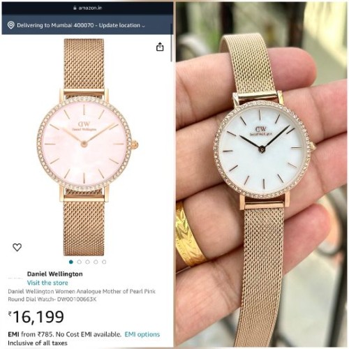 Inspired DW Style Women's Petite 28mm Bezel Mesh Watch - White Mother of Pearl Dial, Rose Gold Tone.