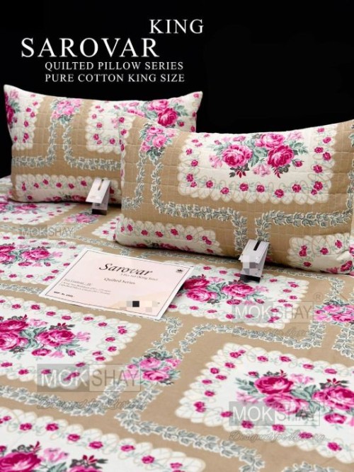 Sarovar Quilted Pillow Series King Size Bedsheet Set – Premium Pure Cotton Collection (1 Bedsheet + 