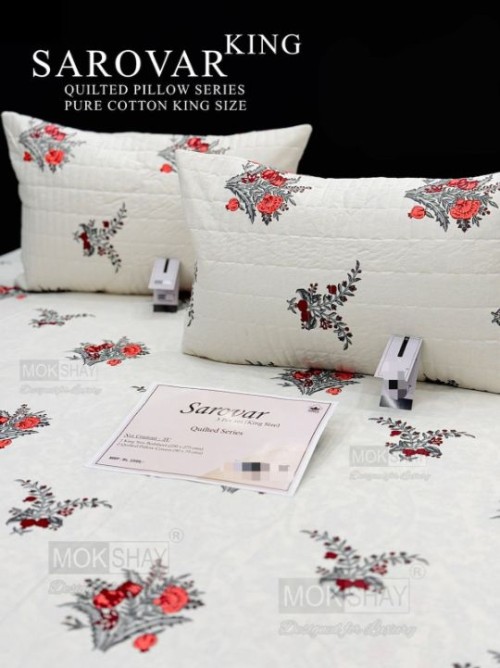 Sarovar Quilted Pillow Series King Size Bedsheet Set – Premium Pure Cotton Collection (1 Bedsheet + 