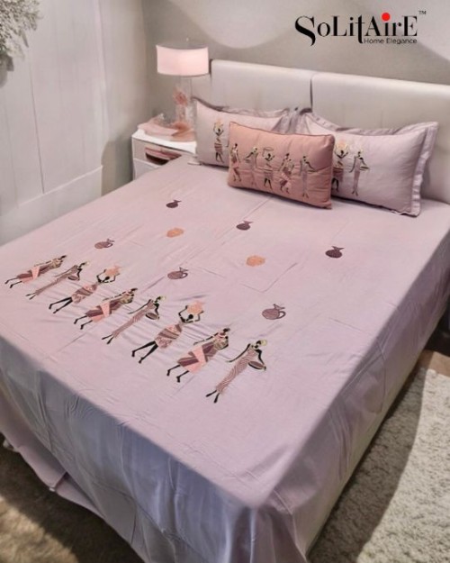 100% Premium Cotton King Size Bed Set | 4-Piece Luxury Bedding Collection | Micro Smooth Embroidery 